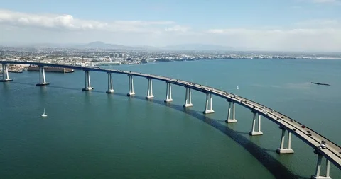 4K HD Drone View Coronado Bridge - Traffic - Smooth - San Diego, California Video stock 96300946