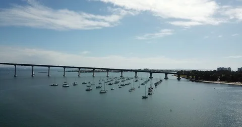 4K HD Drone View of Coronado Bridge &amp; Boats in San Diego, California Video stock 96301146