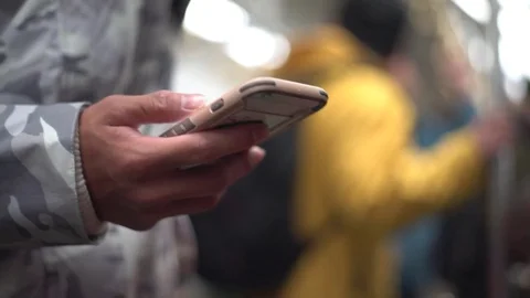 4K Hd Ultra, Close Up Of Hand Asian Man Using Smartphone In The Train-Dan Stock Footage 75780779