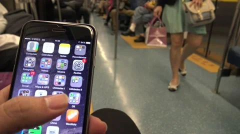 4K Hd Ultra, Close Up Of Man Using Smart Phone check calendar day In Subway -Dan Stock Footage 49504564
