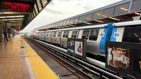 4K HD video of BART train coming into Fruitvale Station in Oakland, CA Stock Footage 261224566
