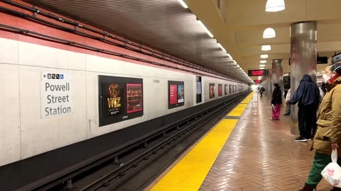 4K HD video BART train entering Powell Street Station in San Francisco, CA Stock Footage 266717198