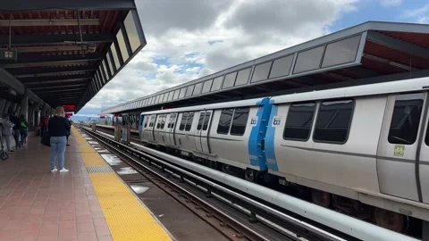 4K HD video of BART trains coming into Fruitvale Station in Oakland, CA Stock Footage 234126448