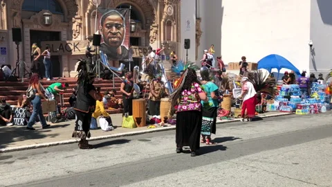 4K HD video BLM Protest San Francisco, CA.  Mission District dancers Video stock 131991008