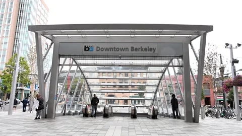 4K HD video  of the Downtown Berkley Bart station entrance Stock Footage 252044973