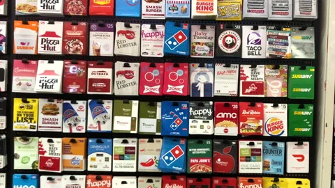 4K HD video Gift Cards for sale on display Stock Footage 163465893