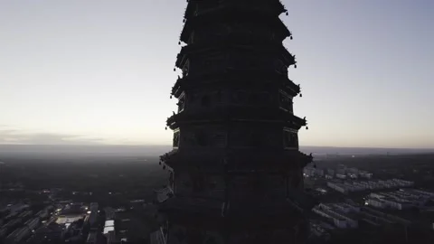 4K HDR 10-bit Aerial: Majestic Panoramic Orbit of Guangsheng Temple &amp; Pagoda Stock Footage 329288743