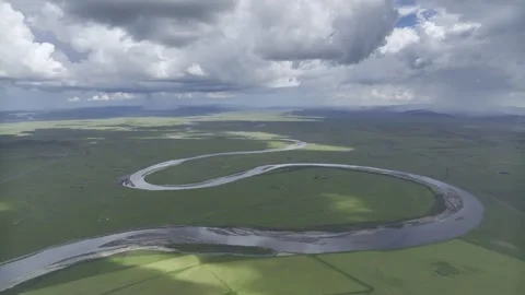 4K HDR Aerial Shot,The first bend of the Yellow River,China.Ruoergai grassland. Stock Footage 280751601