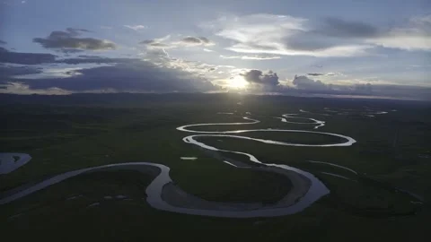4K HDR Aerial Shot,The first bend of the Yellow River,China.Ruoergai grassland. Stock Footage 280755446