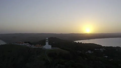 4K - HDR | Byron Bay Lighthouse | Drone Shot | Sunset Stock Footage 207698886
