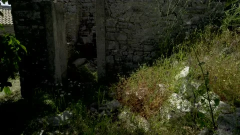 4k HDR Corfu Greece looking around Concrete Ruin 10Bit Stock Footage 198428556