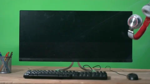 4K Headphones thrown at computer in a rage, shot in super slow motion Video stock 77011761