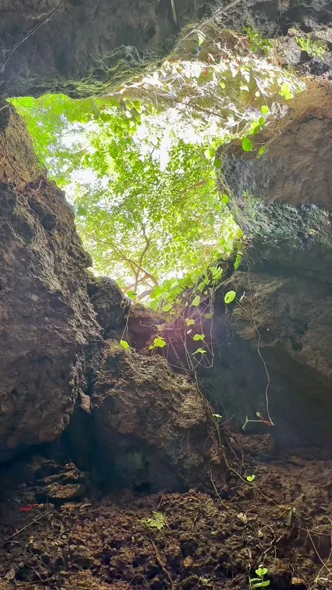 4K Heart-Shaped Skylight Inside Cave Okinawa, Japan Stock Footage 345378522
