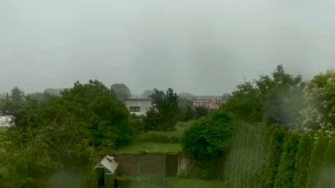 4k Heavy rain, thunderstorm with lighting, sky view, long shot Stock Footage 160930528