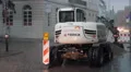 4k Heavy rain thunderstorm street scene excavator and cars in german city 4k or 4k+ Resolution