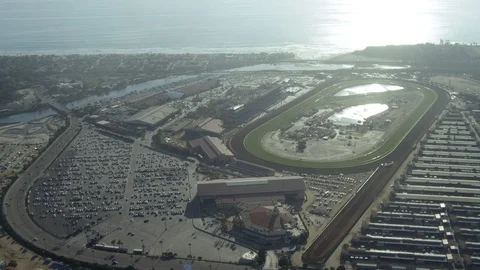 4K Heli Aerial of Del Mar Thoroughbred Horse Race Track - California Stock Footage