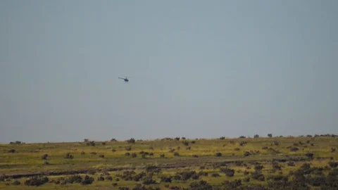 4K, helicopter flying over a plain in Colorado Spring, Texas Video stock 102376954