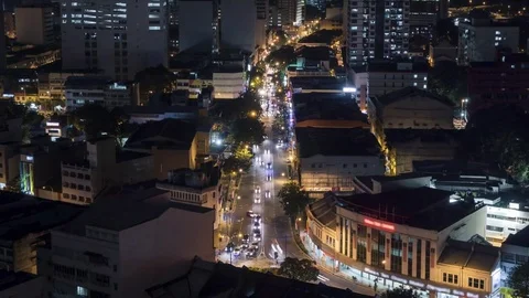 4K High angle night time lapse of traffic intersection in Kuala Lumpur, Malaysia Stock Footage 76521039