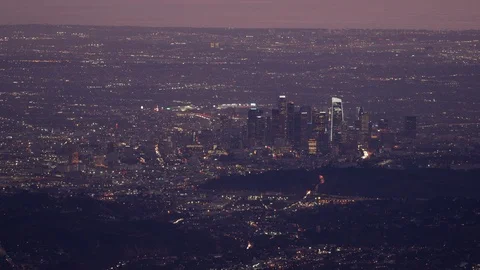 4K high angle time lapse of Los Angeles and the Pacific coast in pink dusk light Stock Footage 115802589