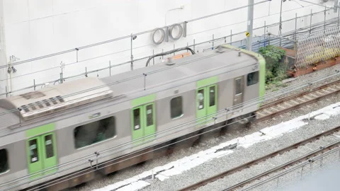 4K High angle view . Passenger train passing Stock Footage 229247385