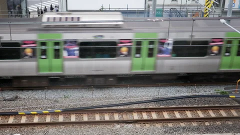 4K High angle view . Passenger train passing Stock Footage 229250005