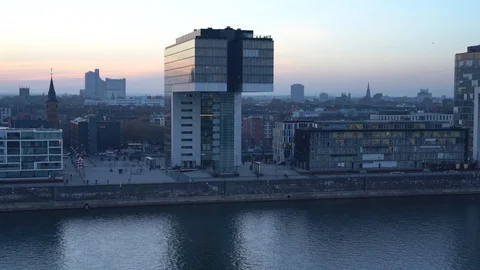 4K HIGH END Aerial Drone Shot of Office Buildings and a big Skyline Stock Footage 125741328