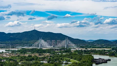 4K High Mountains Bridge and River Timelapse Sequence Video stock 320149833
