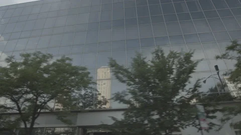 4K High Quality Car running POV of Chicago reflection (Prores 444 LOG COLOR) Stock Footage 138896430
