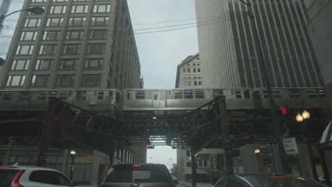 4K High Quality Chicago Train over road with Buildings. (Prores 444 LOG color) Stock Footage 137911835