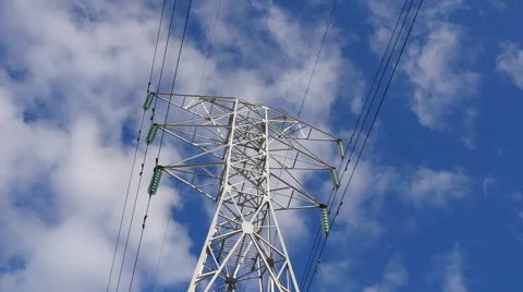 4K High-Voltage Power Lines in Clouds Video stock 61306513