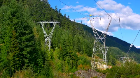 4K High Voltage Power Lines, Industrial Electrical Energy Transmisson Lines Stock Footage 66657176