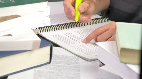 4K Highlighting Text Study Book School Stock Footage 40865695