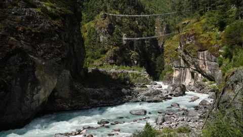 4K Hillary Suspension Bridge Over Dudh Koshi River Nepal Stock Footage 338118201
