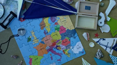 4k holiday and map  composition - travel to Europe Stock Footage 64238077