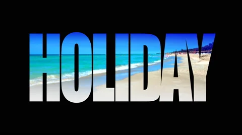 4K Holiday Beach Text, White Sand Beach and Blue Ocean and Sky, Title Graphic Stock Footage 67514943