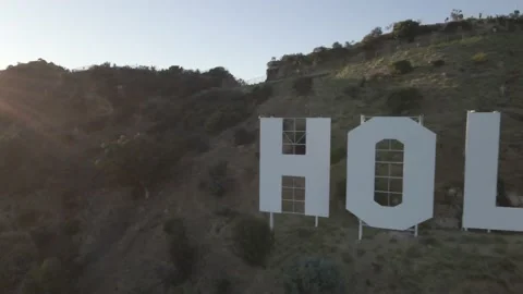 4k Hollywood Sign drone shot, close up, sunset, Los Angeles Stock Footage