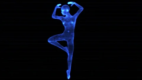 4K Holographic Futuristic Wireframe Android AI Woman Dancing Stock Footage 100839591
