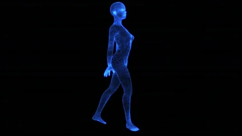4K Holographic Futuristic Wireframe Android AI Woman Standing 3 Stock-Footage 100841443