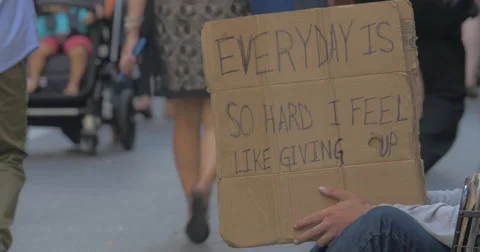 4K Homeless with Sign  Stock Footage 66413563
