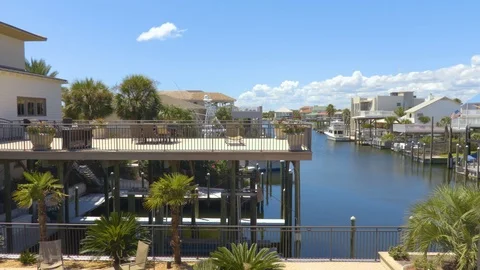 4K Homes on a River With Docks and Porches Stock Footage 109229484
