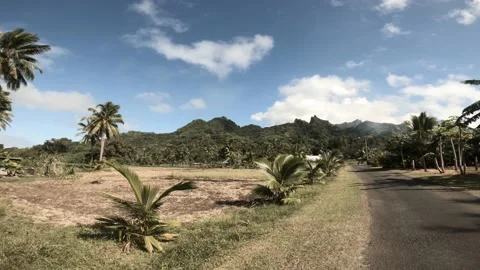 4k horizontal left to right pane view at a backroad in tropical Pacific  Stock Footage 233675519