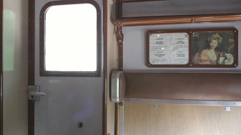 4K horizontal pan of vintage moving traing Stock Footage 90809360