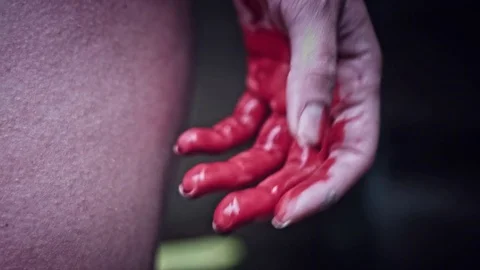 4k Horror Bloody Killer Hand Shaking Stock Footage