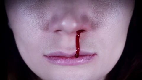 4K Horror Close-Up of Woman Nose Bleeding Stock Footage