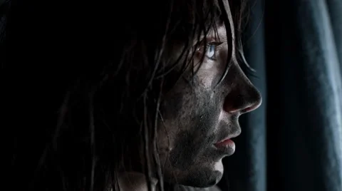 4k Horror Shot of a Dirty Zombie Woman Looking Scared Stock Footage