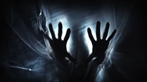 4K Horror Shot Of Ghost Hands with Mask Stock Footage 74174970