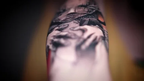 4k Horror Tattoo Close-up of Arm Video stock 75167231