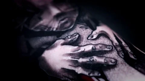 4k Horror Tattoo Close-up Stock Footage 75167310