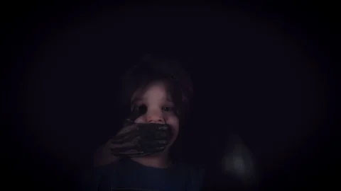 4K Horror Witch Kidnapping a Child and Disappears into Darkness Stock Footage 71486715