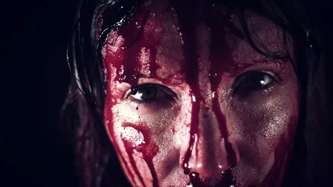 4K Horror Woman Face with Blood Pouring Stock Footage